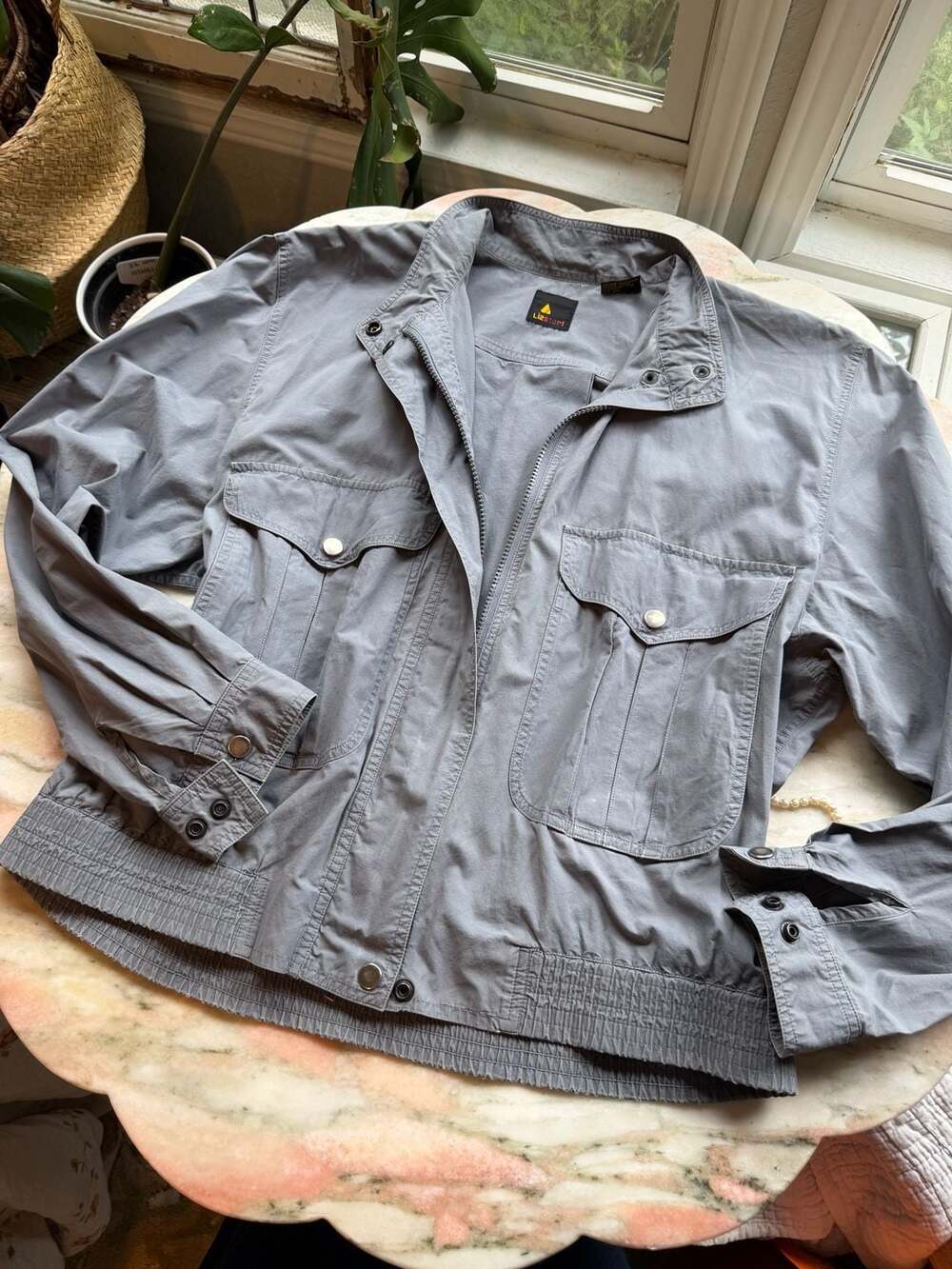 LizSport Women's Vintage Grey Cotton Utility Bomber Jacket